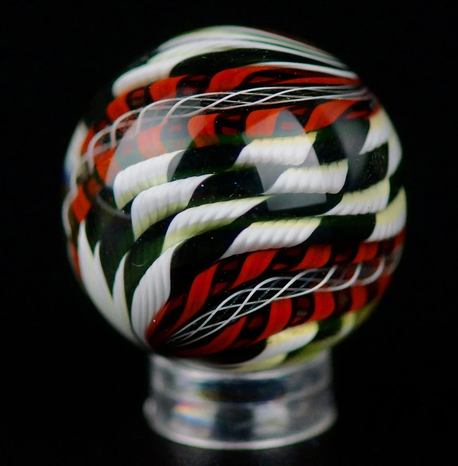 Bryan Trillas Glass Marble/Filigree 14 Cane Pattern/UV/B&W with Red/1.0-1.1in - Image 4 of 4