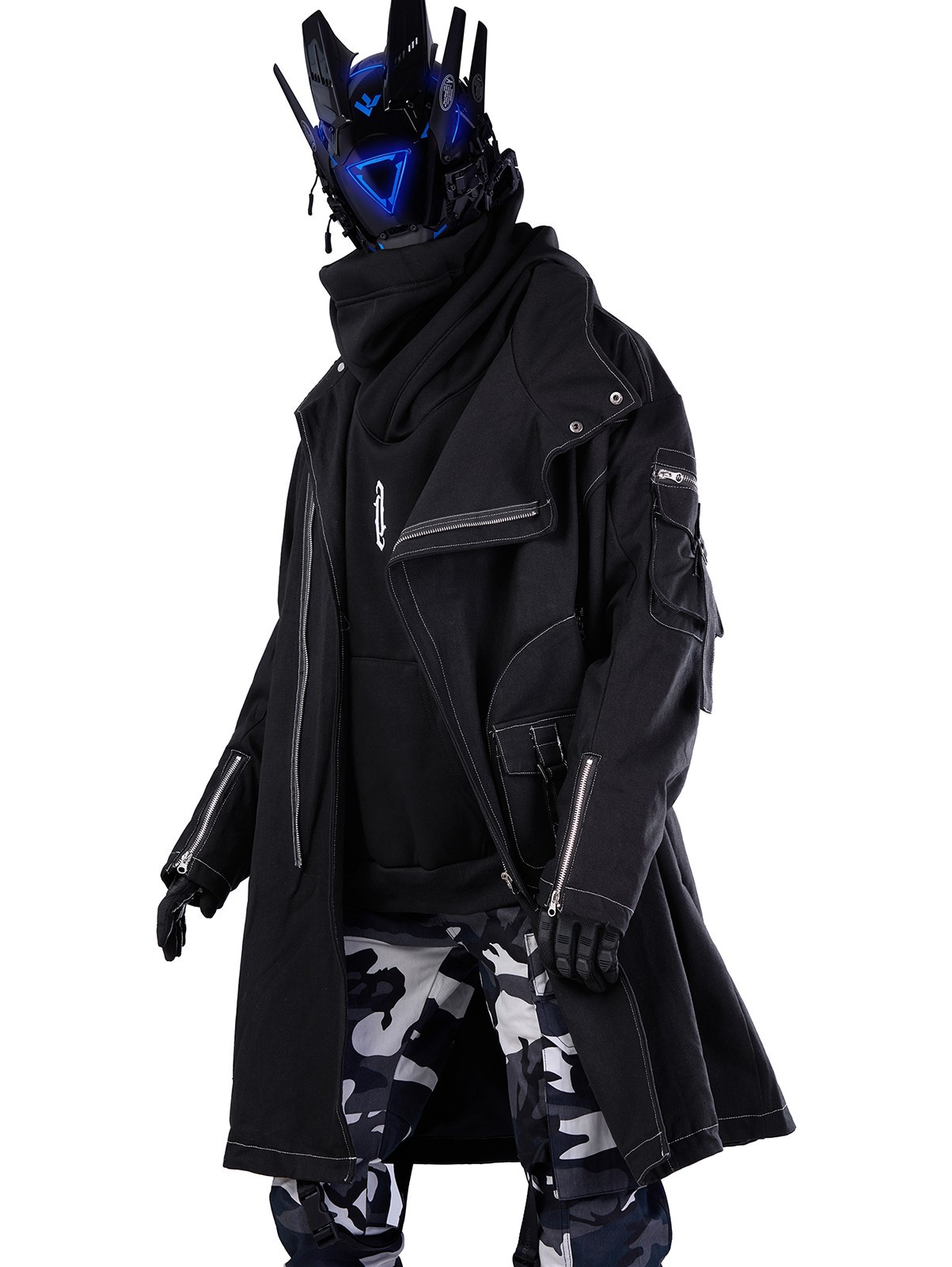 Niepce Men's Techwear Long Black Utility Jacket Cyberpunk Long Windbreaker - second product detail image