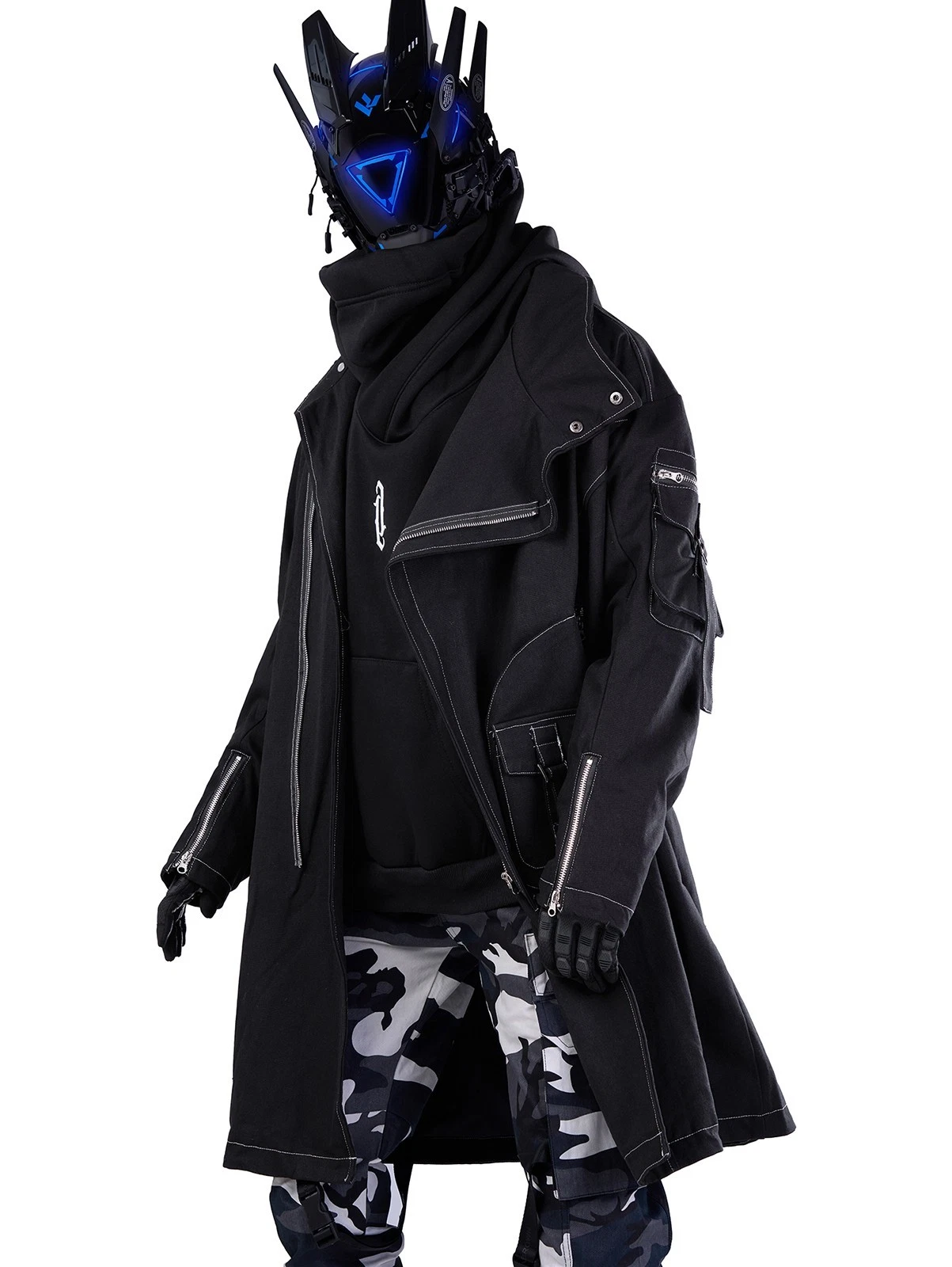 Niepce Men's Techwear Long Black Utility Jacket Cyberpunk Long Windbreaker - product detail image 2