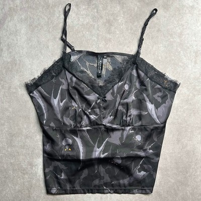 Killstar Bat Print Satin Camisole Top Black Lace Trim Plus 4XL Gothic Asperities