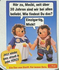 seltenes Mecki Pappschild 29,5x39cm 1979 BEIDSEITIG BEDRUCKT H&Ouml;RZU Rarit&auml;t