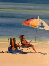 Alex Pauker Signed And Numbered Solitude In Paradise Serigraph Cherry Wood Frame