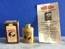 Vintage Wilson's Corega Tin Denture Powder Dentist Sample Size w/ Box & Guide