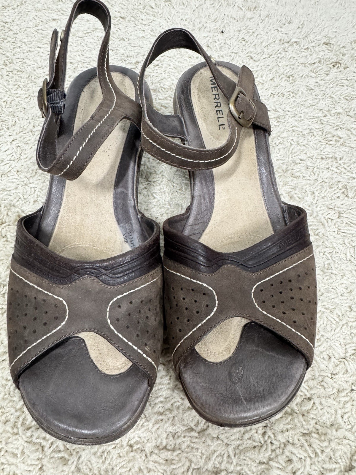 Sandali Merrell donna Luxe Strap caffè pelle marrone slingback punta aperta taglia 9