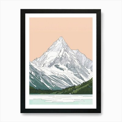 Mount Robson Kanada Farbe Linienzeichnung gerahmtes Wandbild Poster Leinwanddruck Bild
