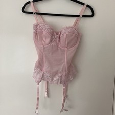 Vintage Lepel pink lace corset with attachable suspender straps size 32D