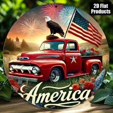 2D Vintage Metal Sign American Flags Wall Decor 4th of July Birthday/Anniversary