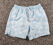 Franks Mens Sz S Swimsuit Swim Trunks Light Blue Palm Tree Print Lined