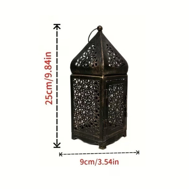 Moroccan Style Metal Lantern 9.8", Iron Candle Holder, Home Party Holiday Decor