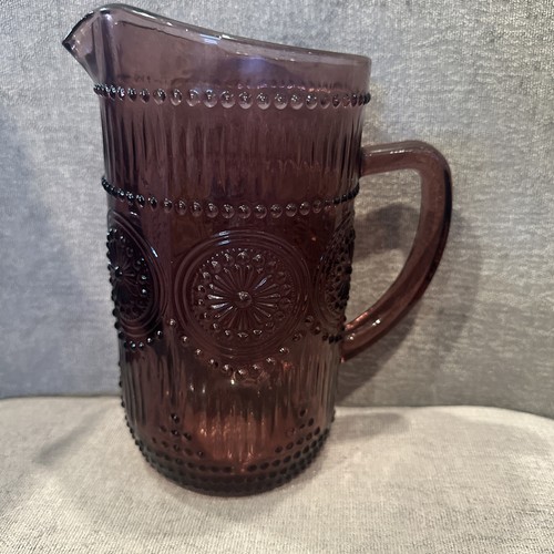 Pioneer Woman Plum Purple embossed Adeline 1.59 Liter Pitcher heavy  - Picture 1 of 6