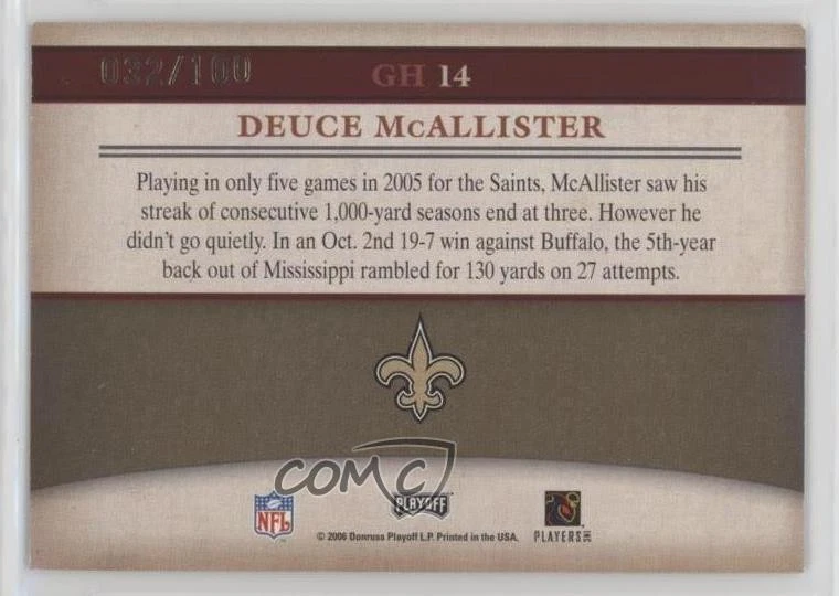 2006 Playoff Prestige Gridiron Heritage Foil /100 Deuce McAllister #GH14 - Image 2 of 2