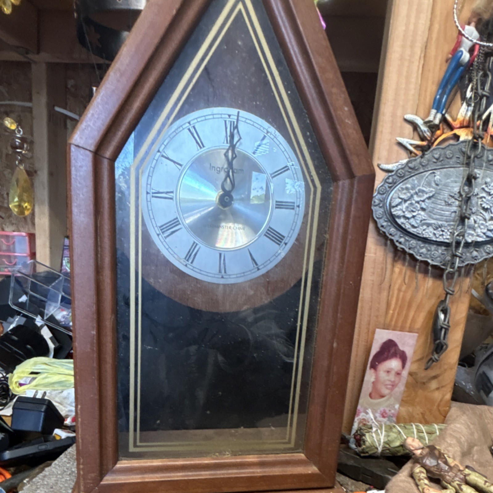 Ingraham Steeple Wall Clock Wood Case Westminster Chime Roman Quartz untested