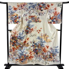 JAPANESE KIMONO HOMONGI CREAM 157.5cm 5 ft 2 in PURE SILK B2680