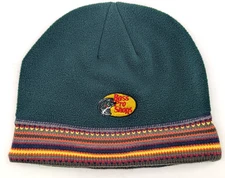 Vtg Bass Pro Shops Fleece Beenie Hat Green & Multicolor Johnny Morris Logo Y2K