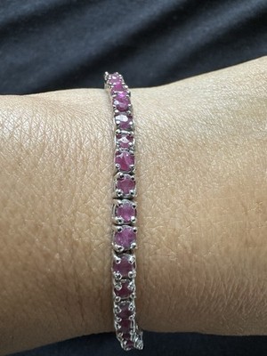 925 Sterling Silber geprüftes Rubin Tennisarmband -18,5 cm 12,16 g
