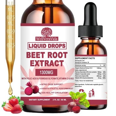 Organic Beet Root Drops Nitric Oxide w/ Iron, C &  B12 Remolacha Líquida Energía