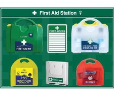 First Aid Station Complete with First Aid Eyewash Burns and Body Fluid Kit Med