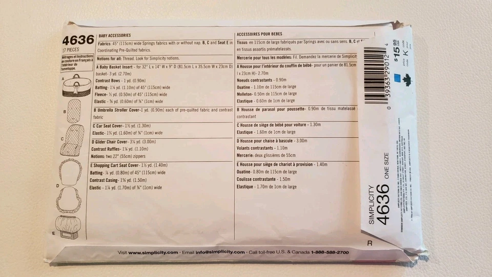 #4636 Simplicity Baby Accessories Sewing Pattern New Uncut - Image 2 of 2