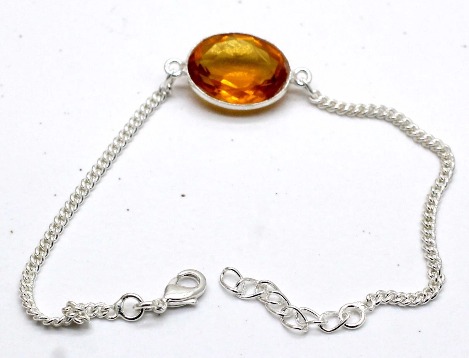 VALENTINO 925 Sterling Silver Hessonite Gemstone Handmade Jewellery Bracelet Size 7 8"