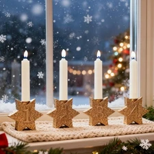 Christmas Candle Holders Snowflake – Set of 4 Gold Star Candlestick Holder He...