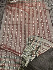 Woven Stole Cover Scarf Textile Elephant Motif Burgundy 40” x 70” With 4” Fringe