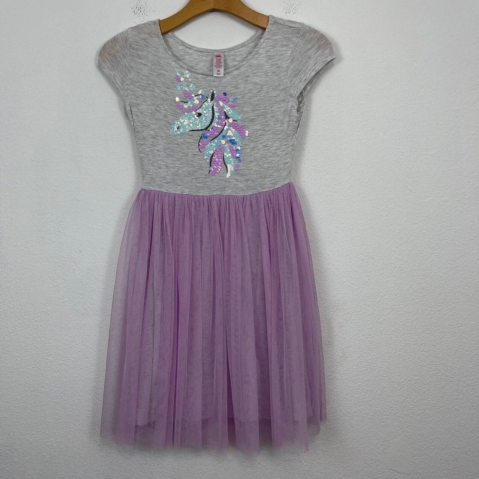 Justice Dress Girl's Size 10 UNICORN Flip Sequin Tutu Lavender Short Sleeve - Image 3 of 4