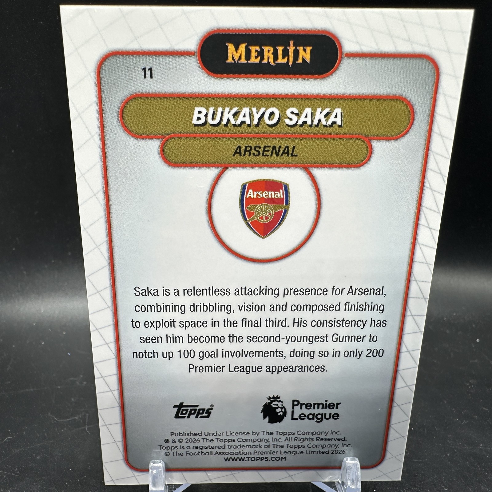 BUKAYO SAKA Aqua Refractor /199 2026 Topps Merlin Premier League #11 Arsenal view 2