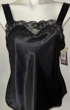 Vintage Wondermaid Black Satin Camisole Lace Trim 36 NWT Made in USA Lingerie