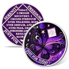 Moonlit Butterfly of Hope 4 Year Sobriety Coin, Affirmation AA Chips, Addicti...