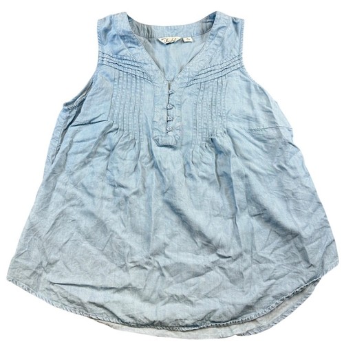 Caffe Marrakesh Light Blue Lyocell Pintuck Pleated Sleeveless Blouse Tank Top M