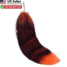 Real Orange Fox Fur Tail Keychain Tassel Bag Charm Cosplay Pendant FROM USA