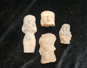 Pre Columbian Pottery Terracotta Head Mayan  Collection Lot Of 4 Very Nice