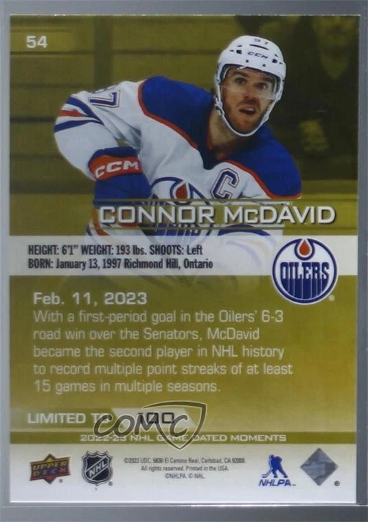 2022-23 Upper Deck Game Dated Moments Gold /100 Connor McDavid #54 - Image 2 of 2