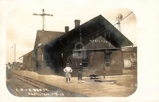 c1910 HAMILTON MO CB&Q DEPOT RITCHIE BROS CENTRALIA IL RPPC Photo Postcard COPY