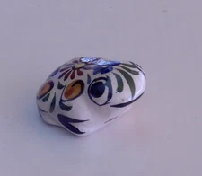 Vintage Mexican Tonala Ceramic Frog Folk Art Hand-Painted White W/Multicolors