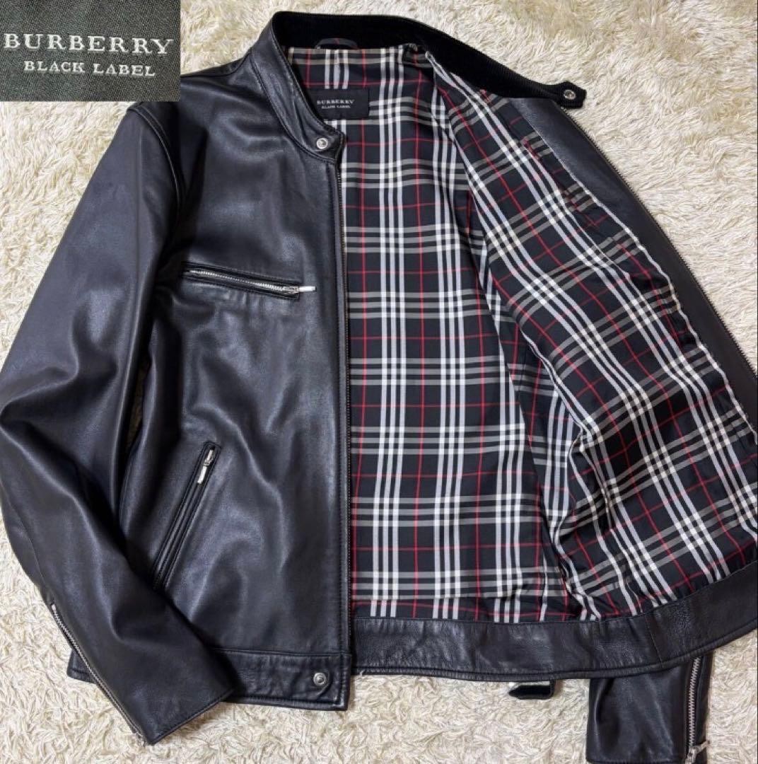 Burberry Black Label Lambskin Leather Riders Jacket L Double Zip Rare Authentic