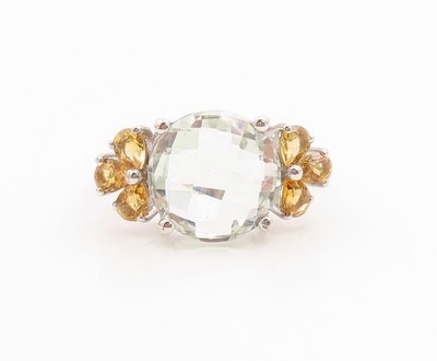 925 Sterling Silver Vintage Ring Citrine & Quartz Statement Band