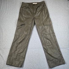 TGLA Olive Green Faux Leather Cargo Pants High Rise Straight Leg Size 11/30
