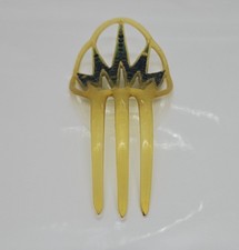 Vintage Celluloid Hair Comb Art Deco Yellow Blue Rhinestones 5"