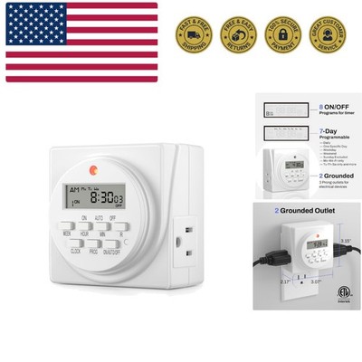 Indoor Digital Timer Outlet, Dual Outlet 7 Day Programmable Light Switch, 3 P...