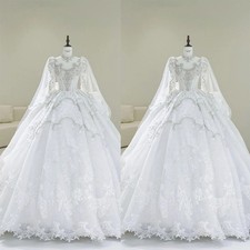 Royal Luxury Wedding Dress Beading Lace Applique High Illusion Neck Bridal Gown