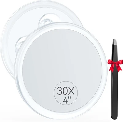 AUXMIR 30X Vergrößerungsspiegel 15cm mit 3 Saugnäpfen, Kosmetikspiegel mit 30-Fach V...