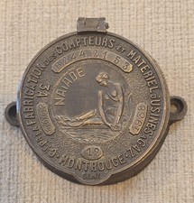 Vintage French Brass Water Meter Gauge Cover Cap w Glass Montrouge Seine 1938