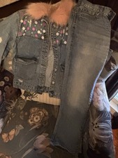 Zara Girl Jean Jacket Faux Fur Pink Collars Size 10
