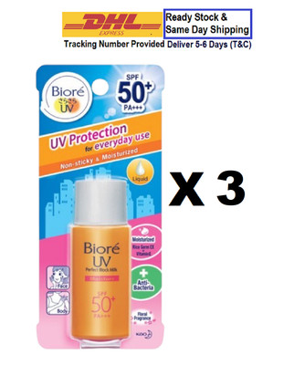 3x BIORE UV Perfect Block Milk Moisture 25ml-Against harmful UVA and UVB rays