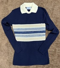 NEW NOS Vtg 70's Sears Ladies Preppy Acrylic Navy Stripe Pullover Sweater