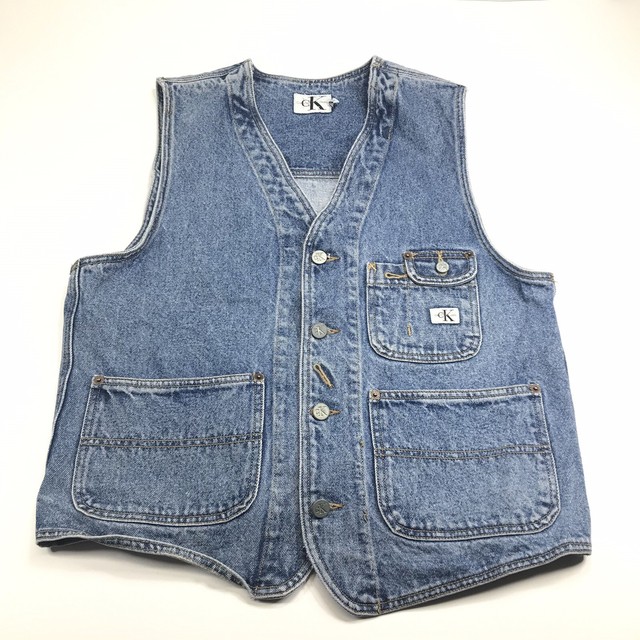 Calvin Klein CK Womens L Denim Jean Vest Vintage 3 Pocket Utility 4