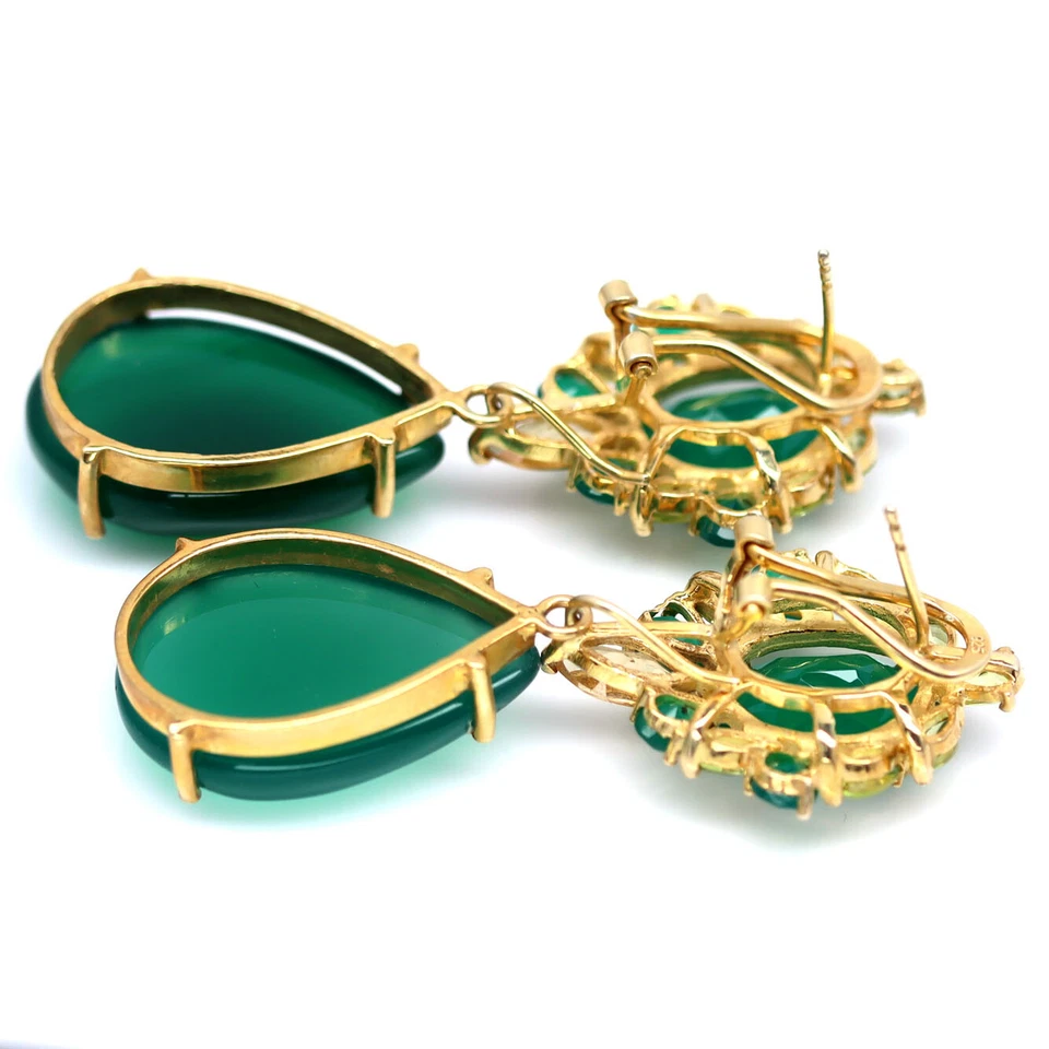 925 Sterlingsilber 18 x 26 Mm. Grüner Achat, Citrin & Peridot Ohrringe - Bild 3 von 4