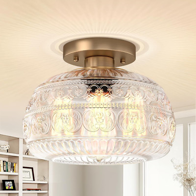 Modern Semi Flush Mount Ceiling Light with Clear Glass & Gold Finish