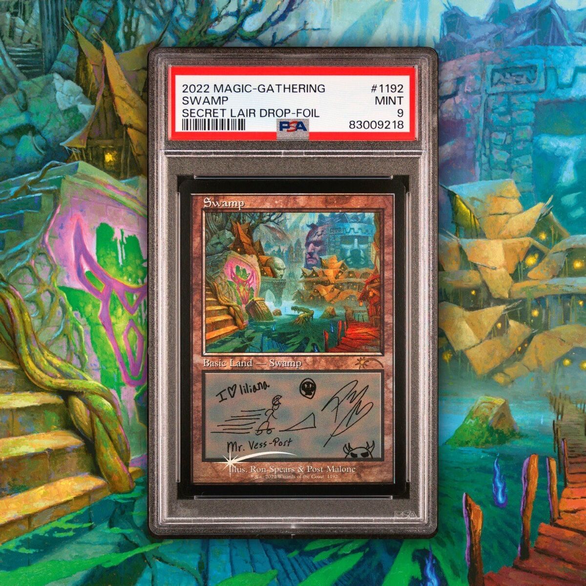 Swamp | Secret Lair x Post Malone: The Lands | 1192 | PSA 9 Swamp | Secret Lair x Post Malone: The Lands | 1192 | PSA 9